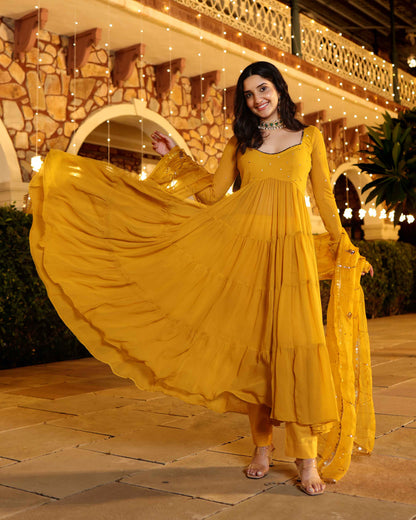 Shimmering Mustard Sequin Georgette Suit Set