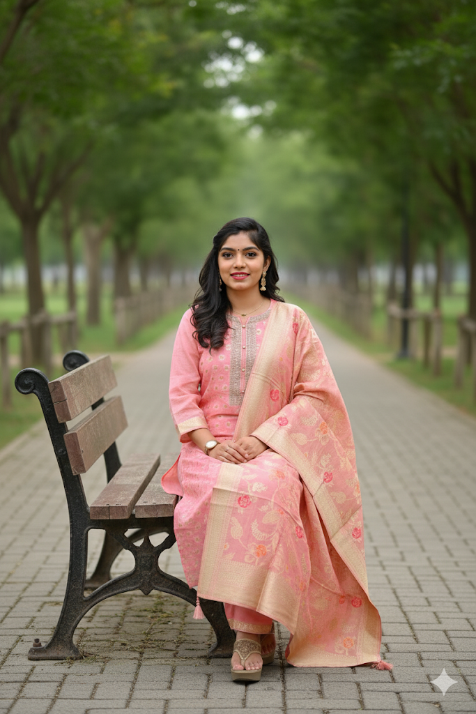 Pink Kurta With Floral Design For Women & Girls