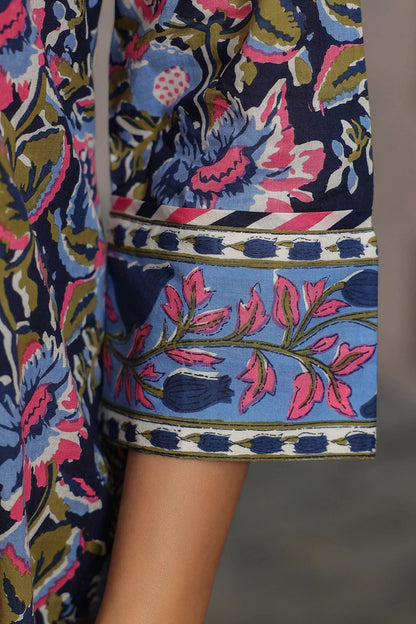 Floral Print Mandarin Collar Cotton Top