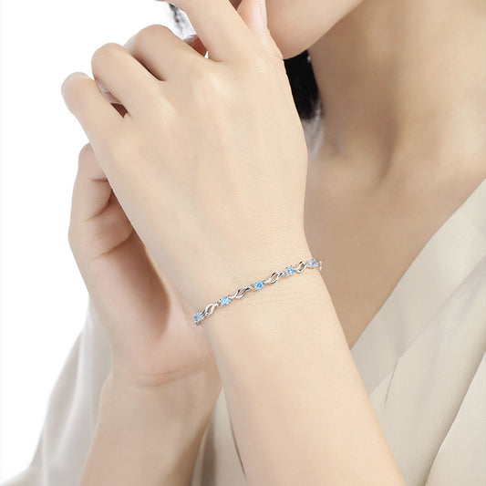 Silver Plated Blue AD Twisted Link Bracelet