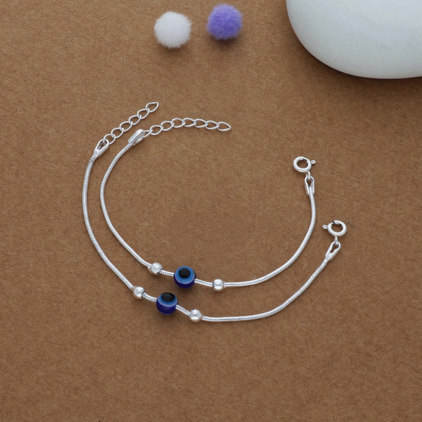 Blue Evil Eye Chain 925 Silver Women Anklet