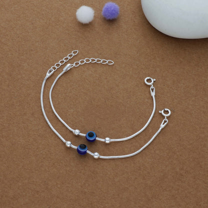 Blue Evil Eye Chain 925 Silver Women Anklet