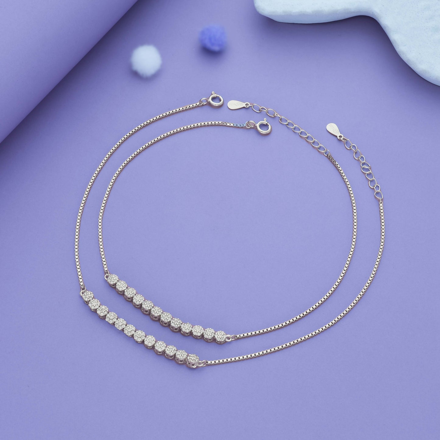 Floral Charm 925 Silver Anklet