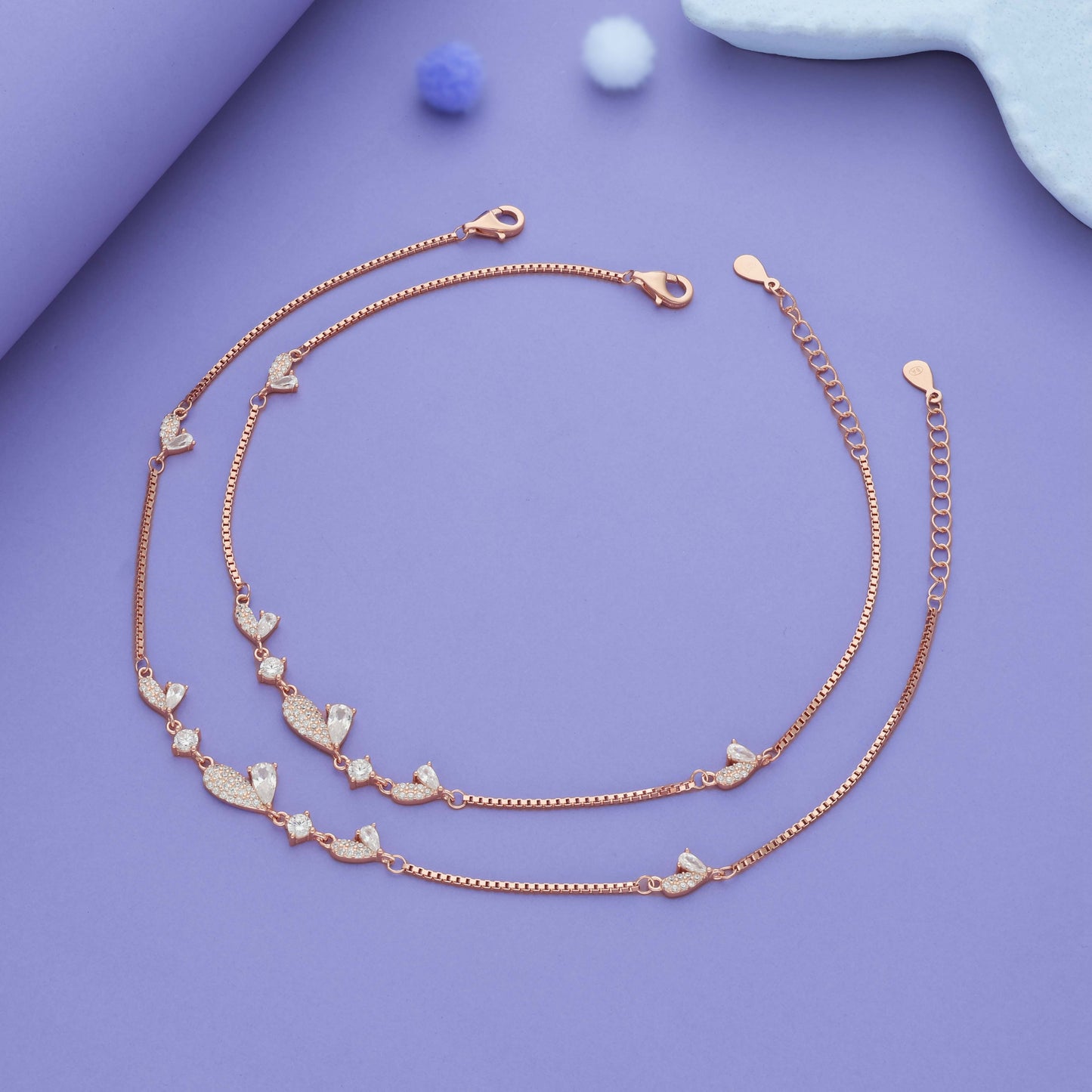 Heart Charm Rose Gold Polish 925 Silver Anklet