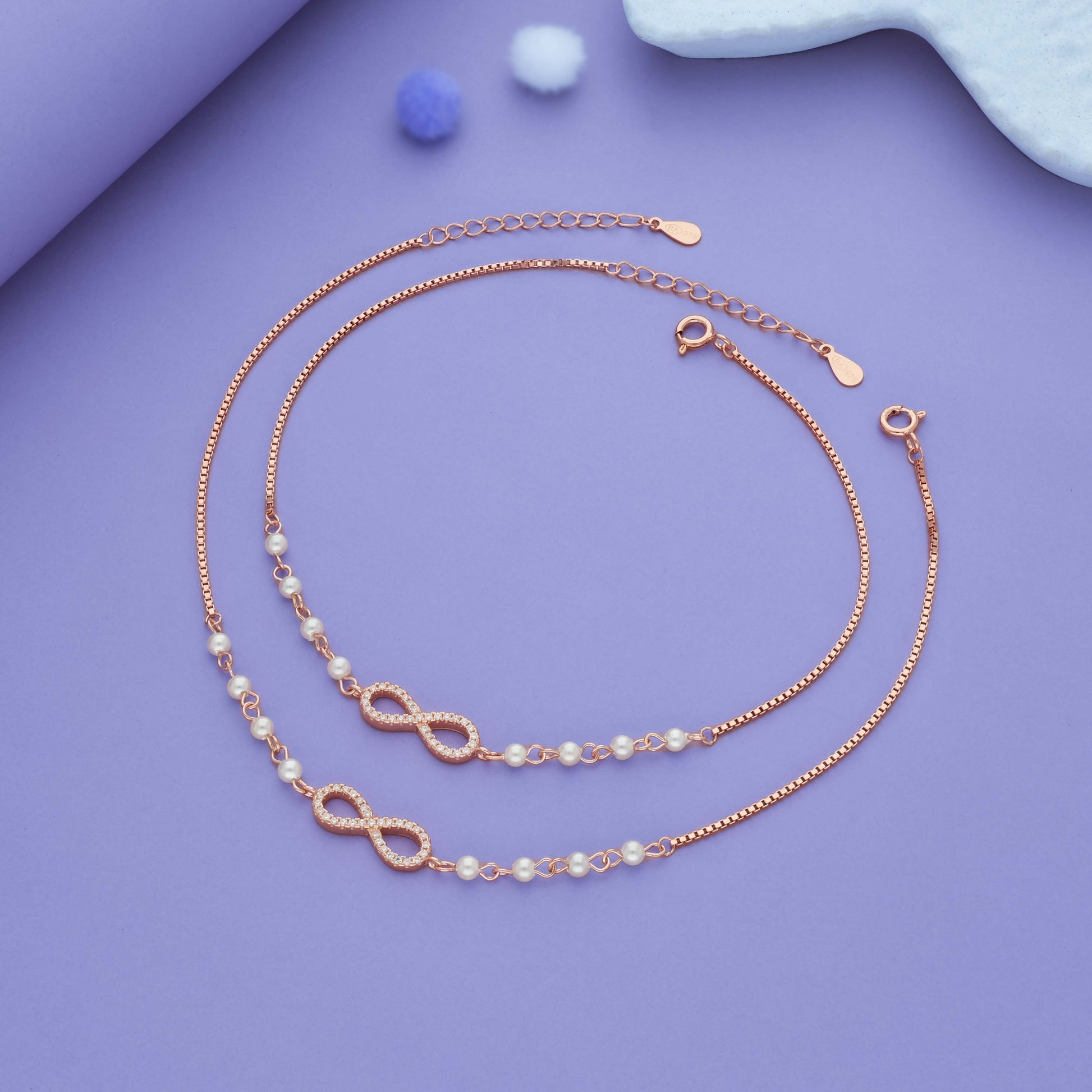 Infinity Charm Rose Gold Polish 925 Silver Anklet