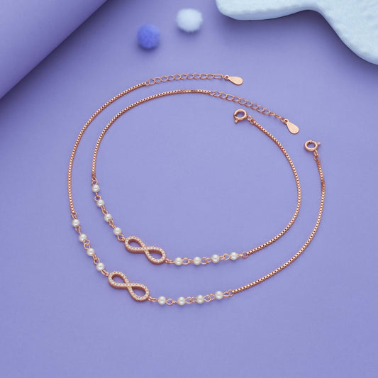Infinity Charm Rose Gold Polish 925 Silver Anklet