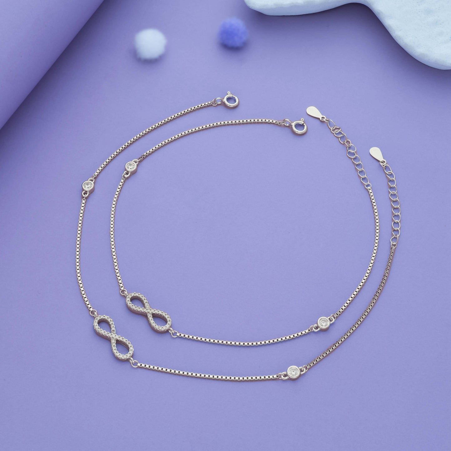 Infinity Crystal Charm 925 Silver Women Anklet
