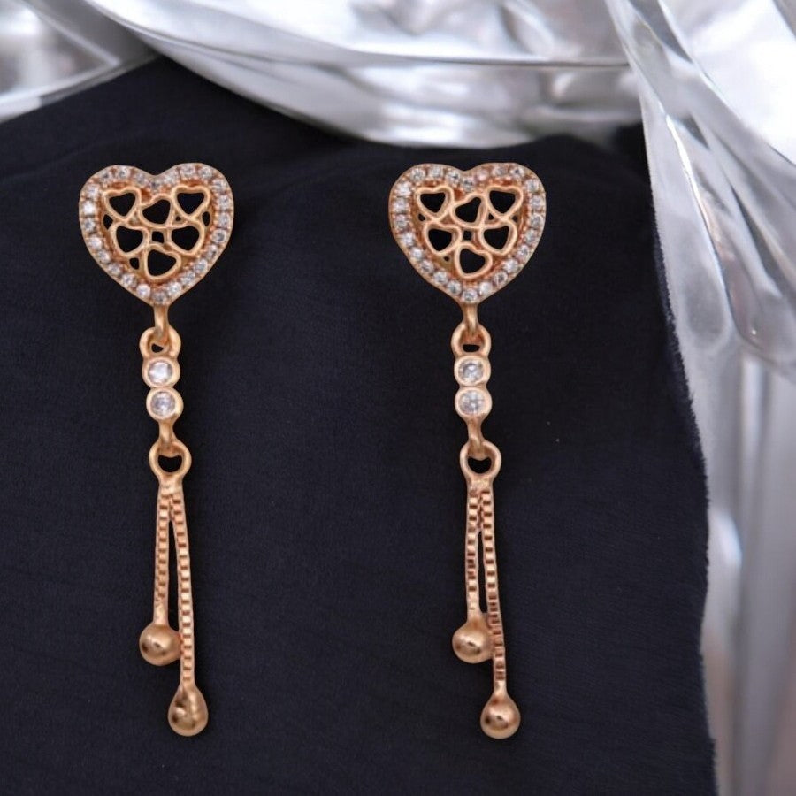 Rose Gold Plated Heart Design Dangling Earrings For Women And Girls