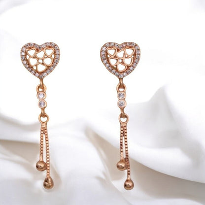 Rose Gold Plated Heart Design Dangling Earrings For Women And Girls