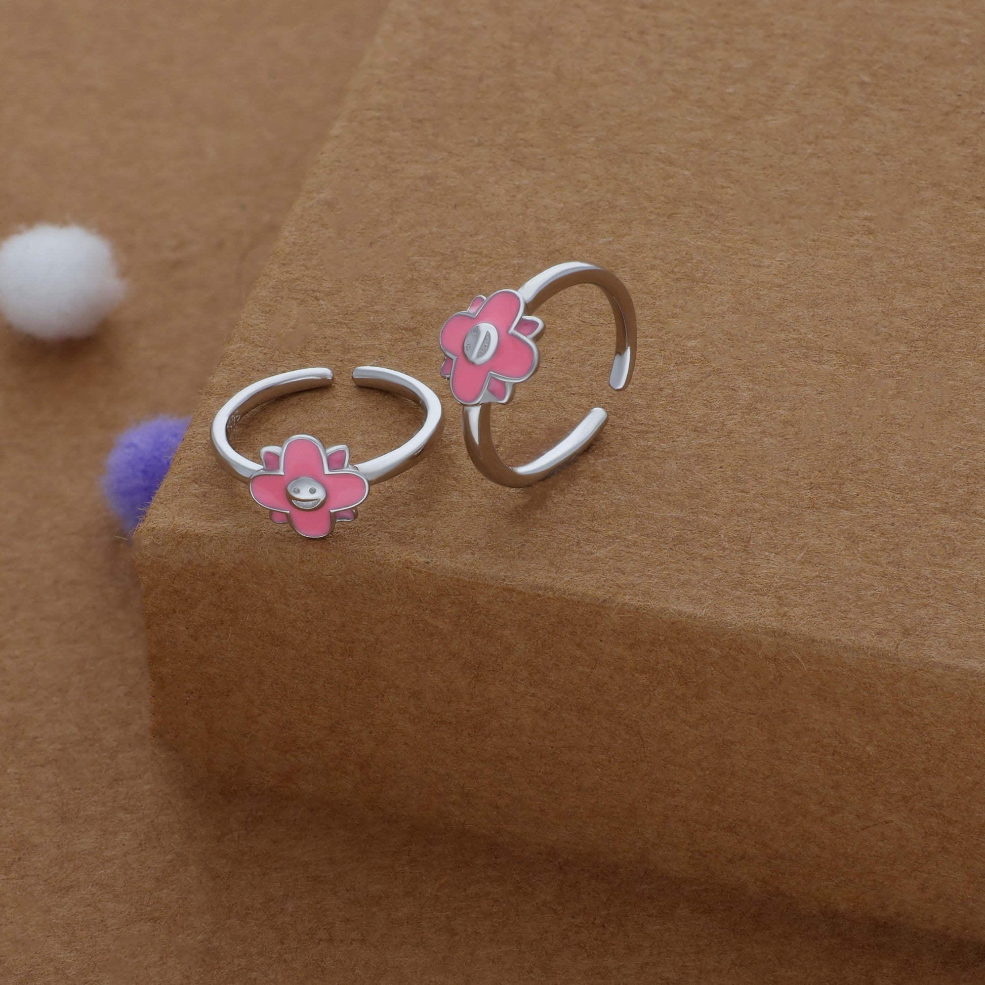 Pink Petal Pop Adjustable 925 Silver Fancy Toering