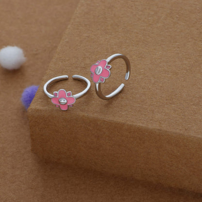 Pink Petal Pop Adjustable 925 Silver Fancy Toering