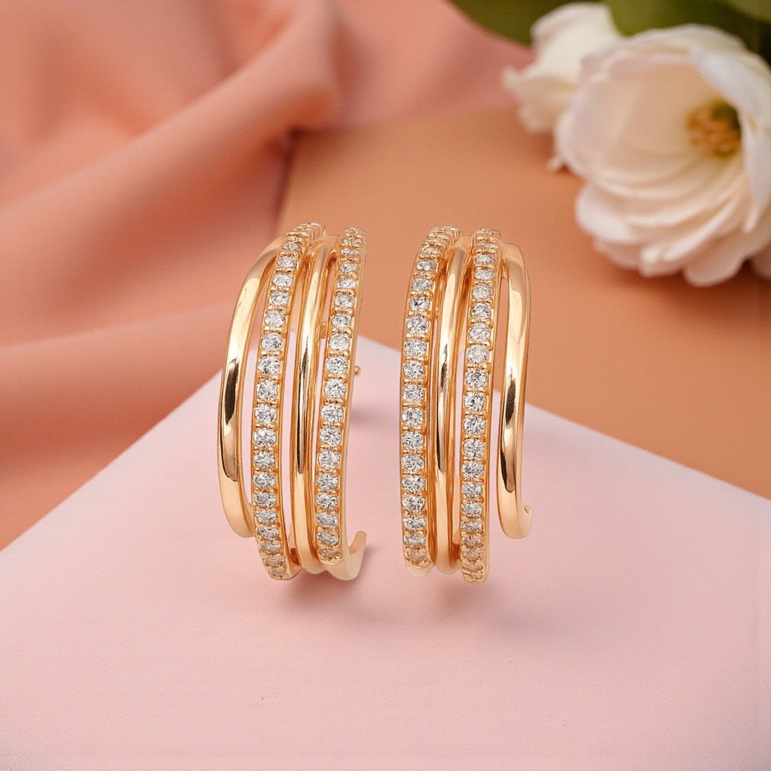 Rose Gold Plated Triple Layer Hoop Earrings