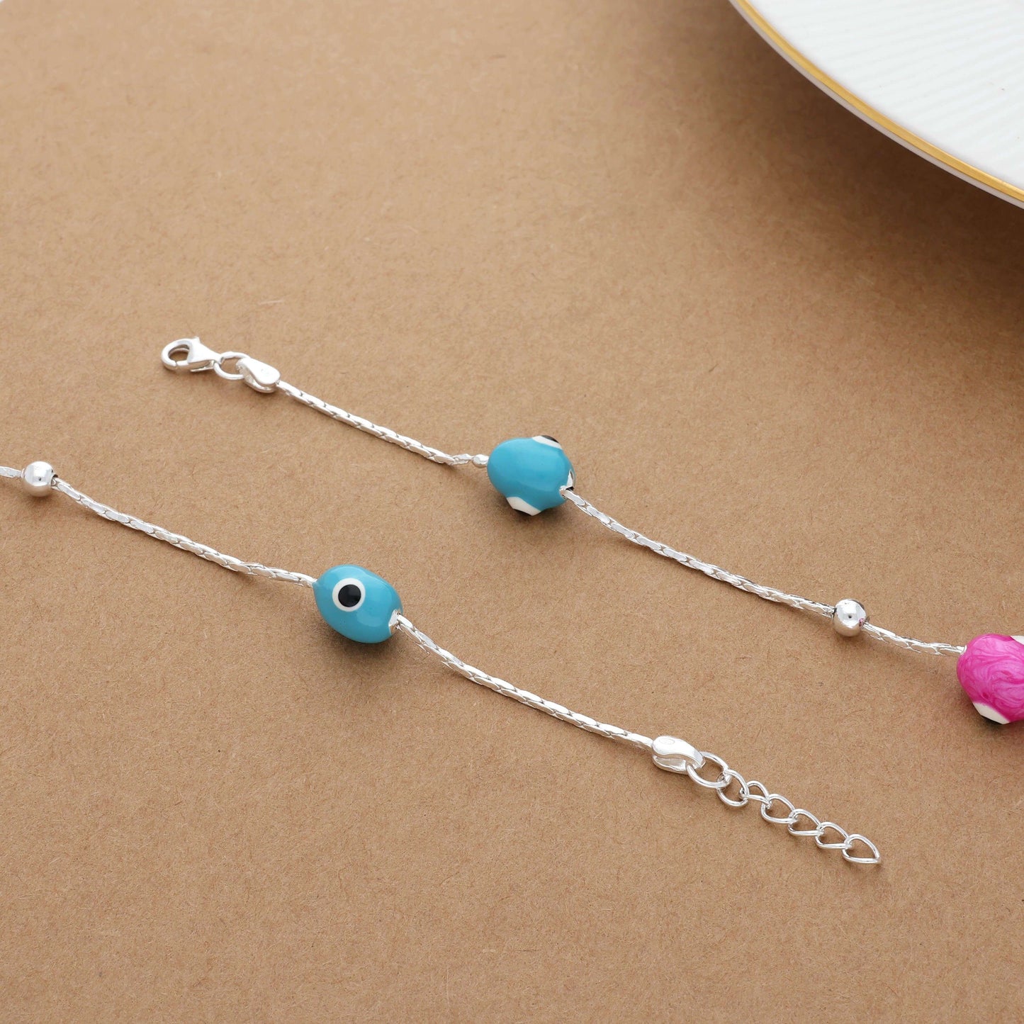 Amiable Multi Color Evil Eye Silver Anklet