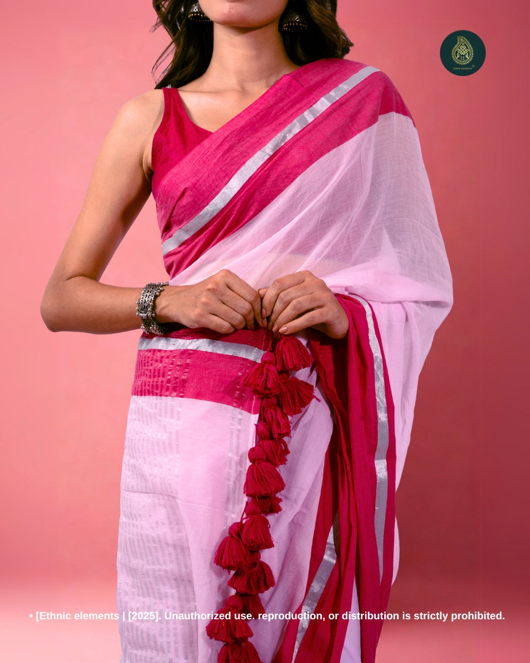 Mul Cotton Saree with Contrast Border Zari Aura - Blush Pink Mist