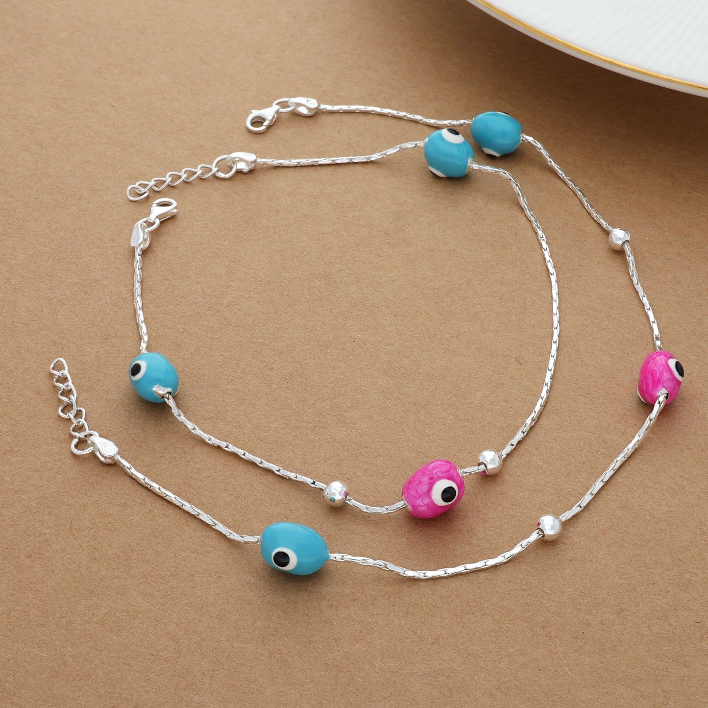 Amiable Multi Color Evil Eye Silver Anklet