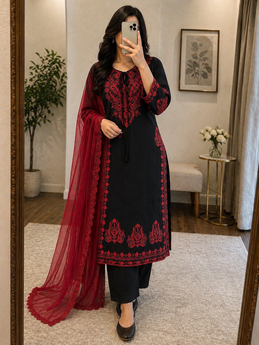 Rayon Chikankari Work Kurti Pant Dupatta Set