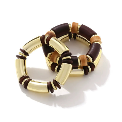 Bold Luxe Barrel Bead Bracelet – Gold & Earthy Brown Design JLTB0856 - Pack of 3