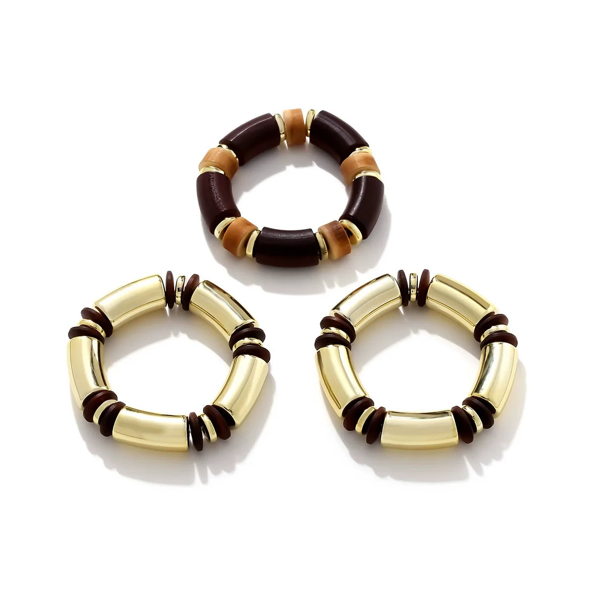 Bold Luxe Barrel Bead Bracelet – Gold & Earthy Brown Design JLTB0856 - Pack of 3
