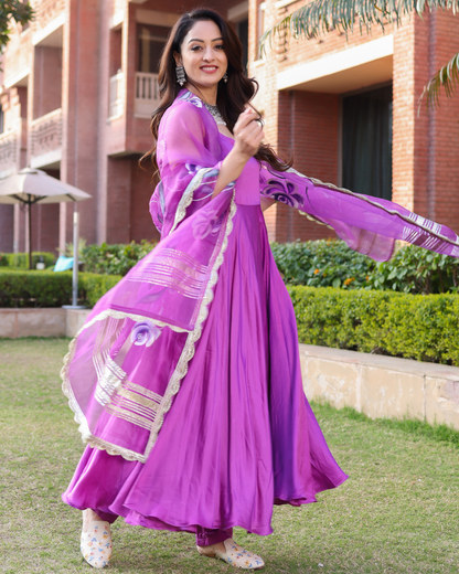 Rose Violet Handpainted Suit Set