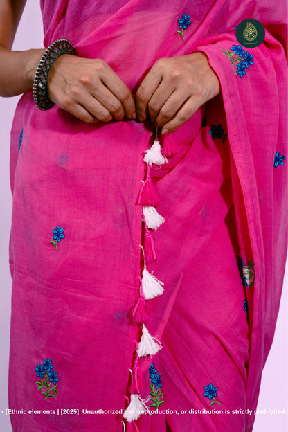 Gulzar - Mul Mul Cotton Solid Saree - Rose Blush