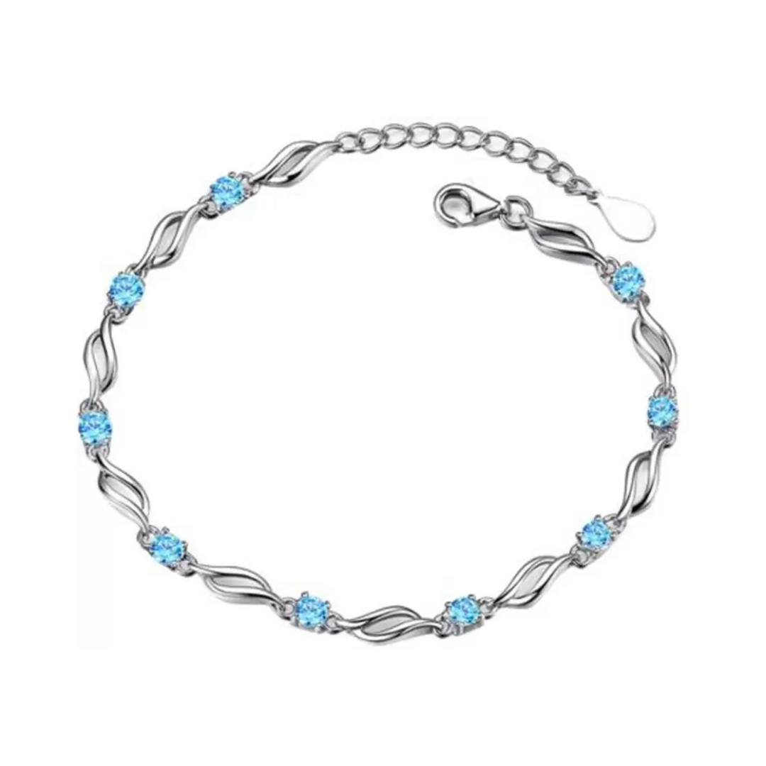 Silver Plated Blue AD Twisted Link Bracelet