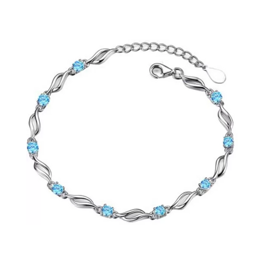 Silver Plated Blue AD Twisted Link Bracelet