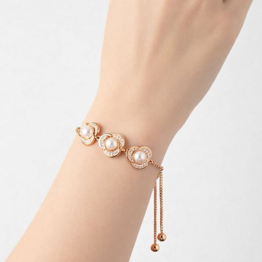 Rose Gold Plated Floral Pearl Bracelet