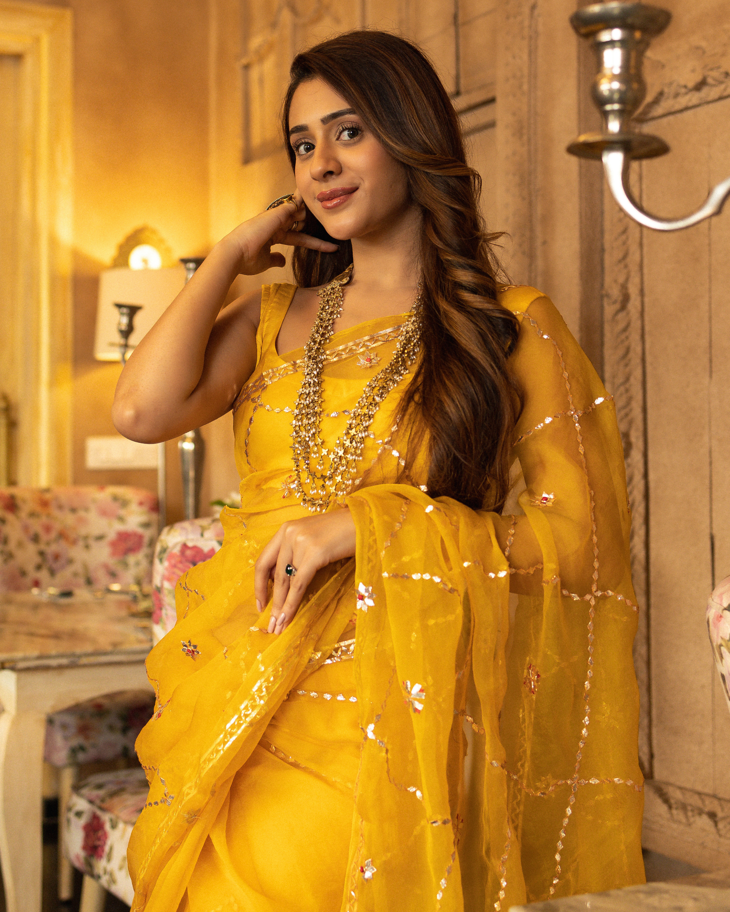 Gujaari Gotapatti Organza Saree
