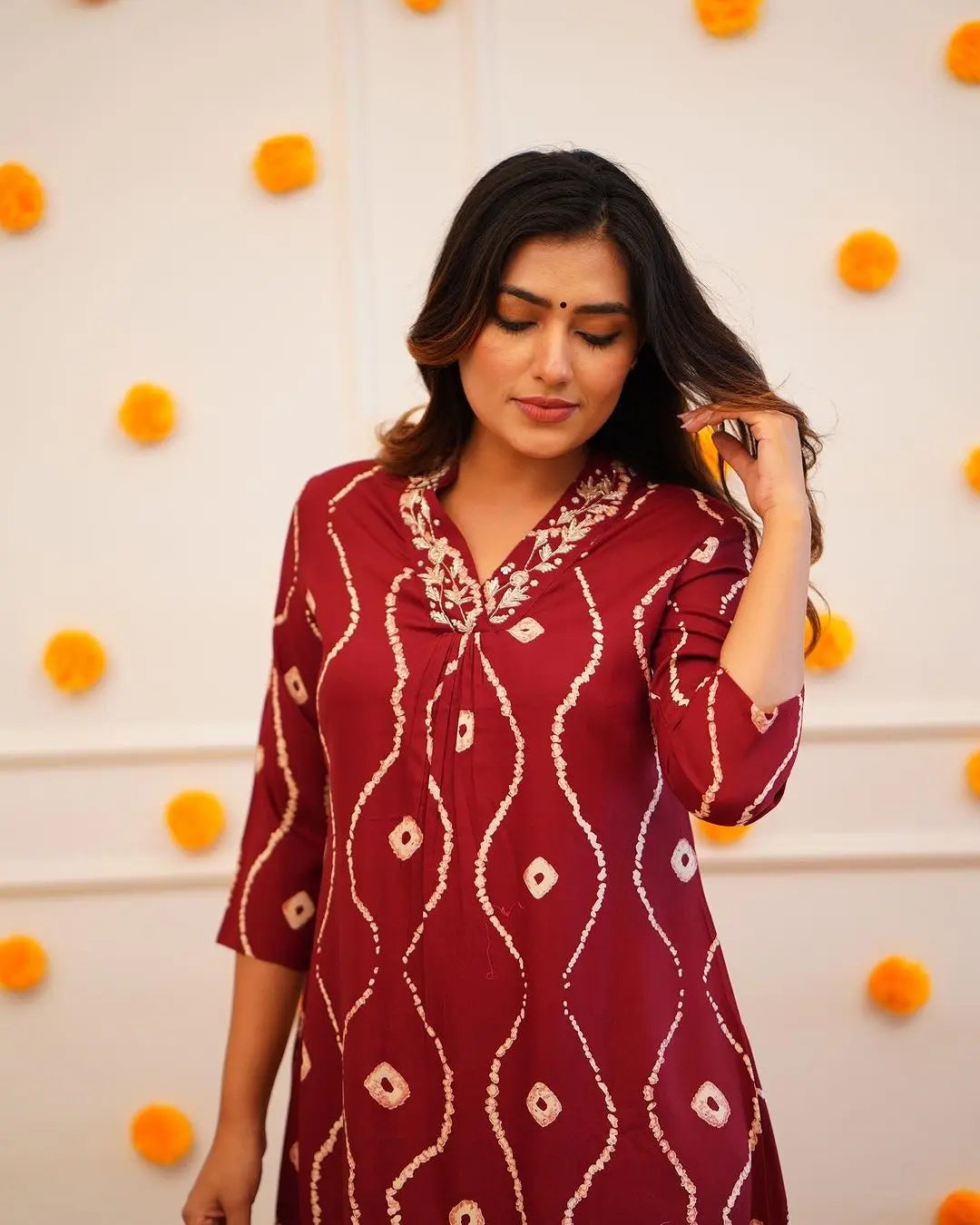 Neckline Thread Work Leheriya Kurti Pant Set (Stitched) - Premium  from Ethenika.com - Just INR 1990! Shop now at Ethenika.com 