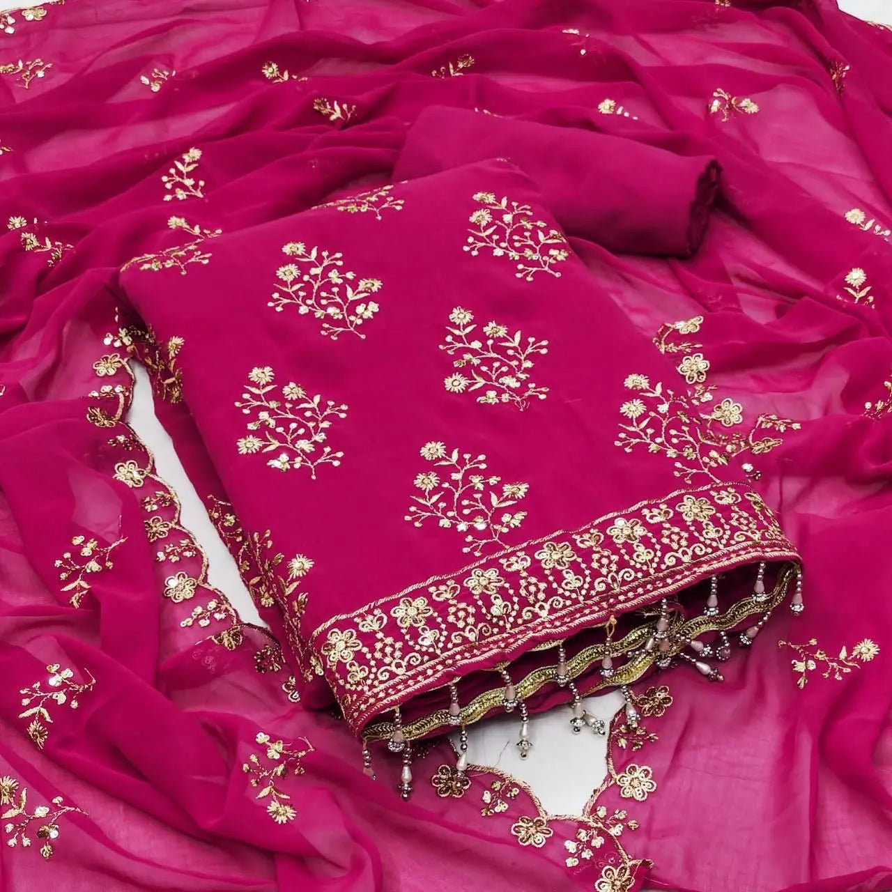 Georgette Golden Embroidery lace work Dress Material (Unstitched) - Premium  from Ethenika.com  - Just INR 1590! Shop now at Ethenika.com 