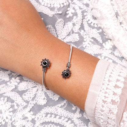 Aparna Black Flower Silver Oxidized Bracelet - Teejh