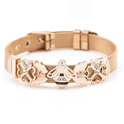 Just Lil Things Rose Gold Mesh Bracelet with Crystal-Accented Flower Charms JLTB0865