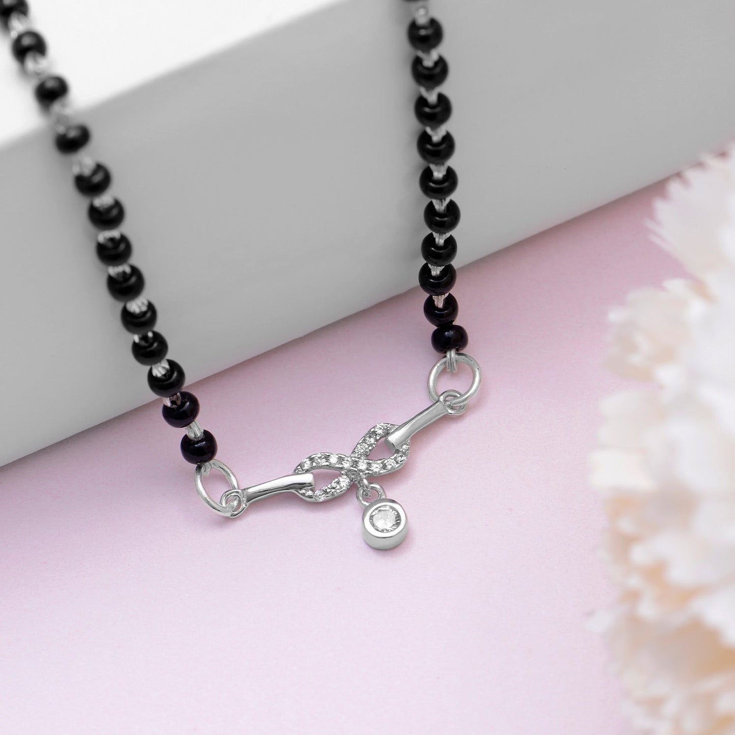 Infinity with Dangling Stone Rhodium Plated 925 Silver Mangalsutra