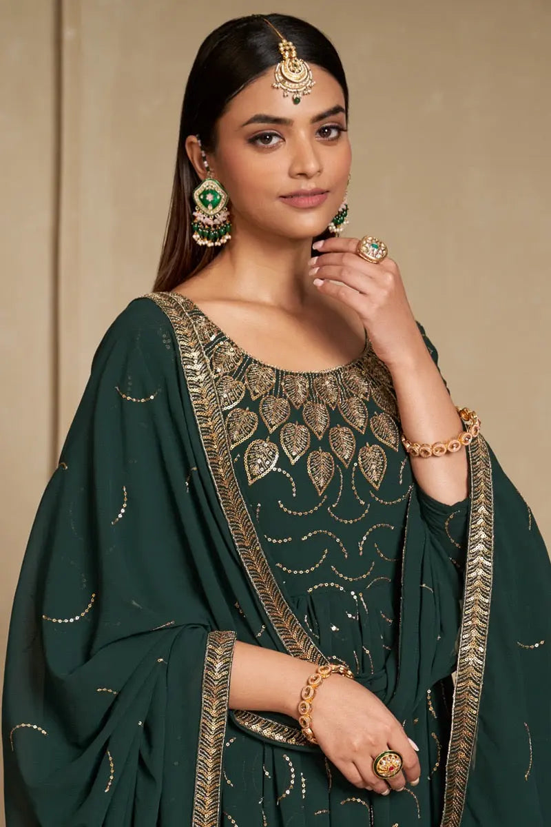 Faux Georgette Sequence Zari Embroidery Work Flair Kurti Dupatta set - Premium  from Ethenika.com - Just INR 4990! Shop now at Ethenika.com 