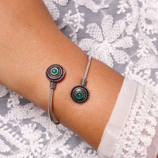 Aparna Green Circular Silver Oxidized Bracelet - Teejh