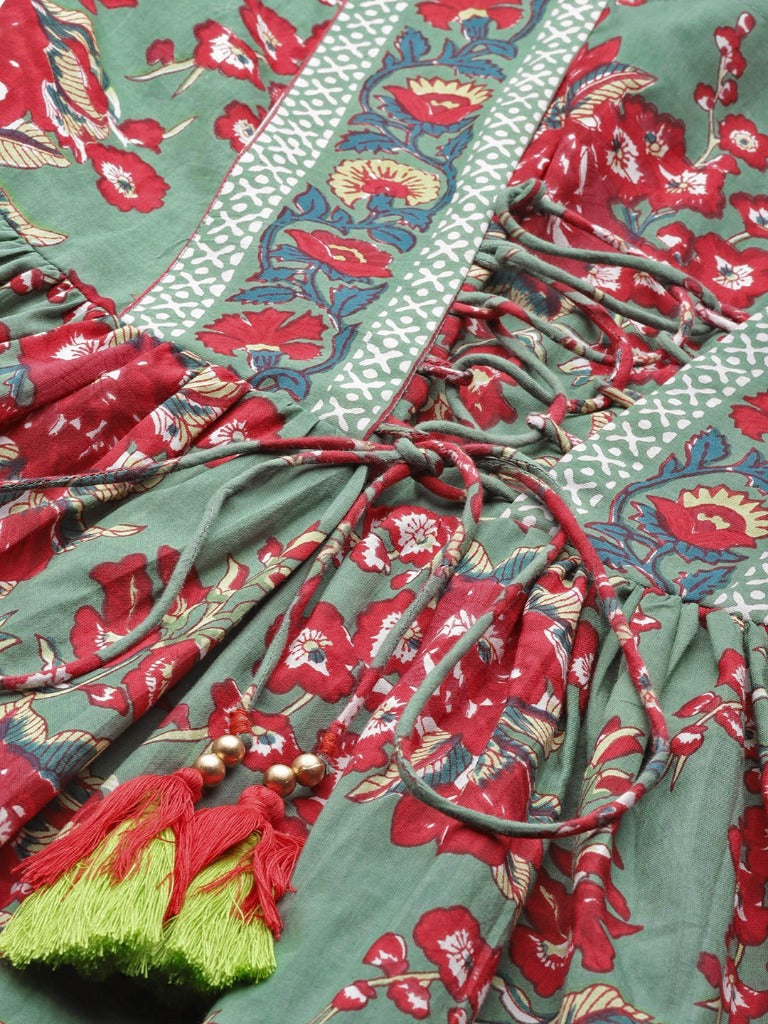 Women Red Floral Printed Empire Cotton Top