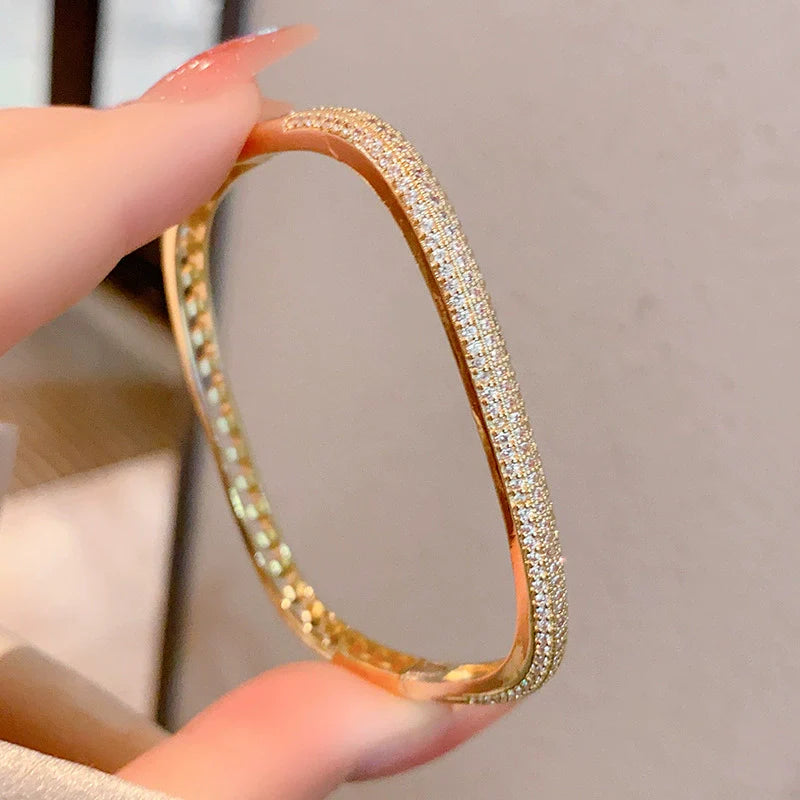 Elegant Rectangular Bangle with Sparkling Stone Accents JLTB0855