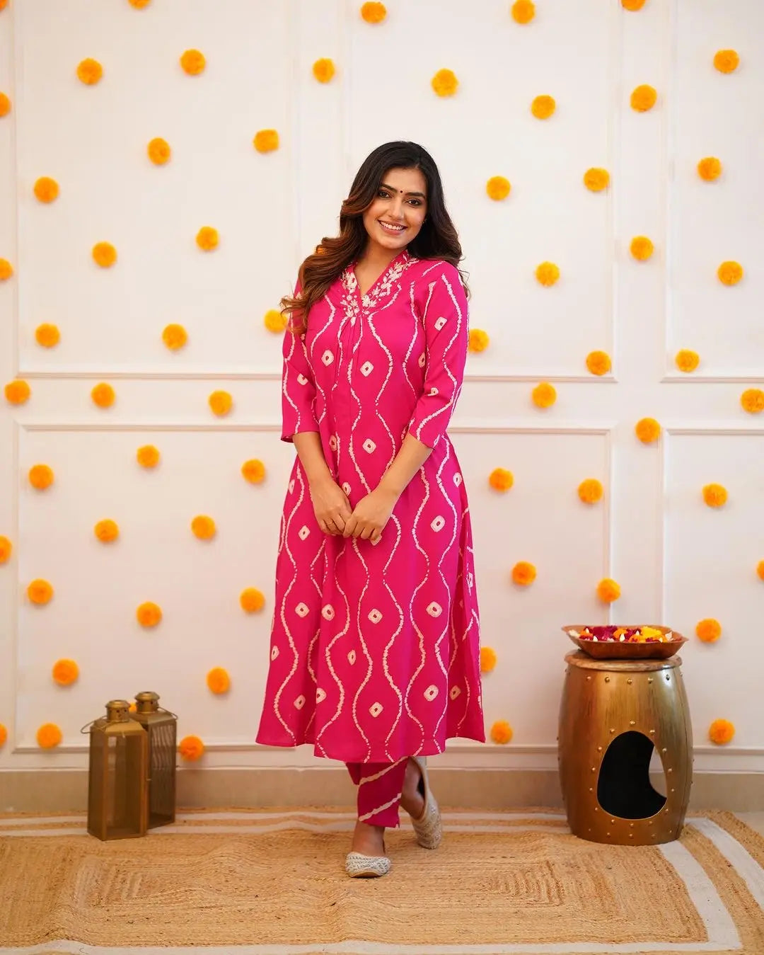 Neckline Thread Work Leheriya Kurti Pant Set (Stitched) - Premium  from Ethenika.com - Just INR 1990! Shop now at Ethenika.com 