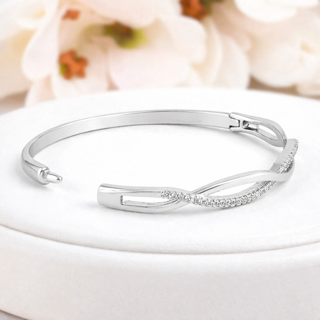 Silver Plated Kada Bracelet with American Diamond