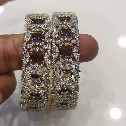 Purple American Diamond Bangles - Regal Elegance Openable Bangles Set
