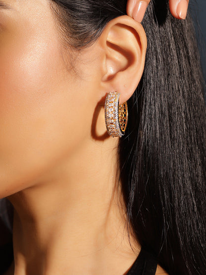 Gold Plated Plain American Diamond Elegant Hoops Earrings