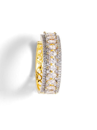 Gold Plated Plain American Diamond Elegant Hoops Earrings