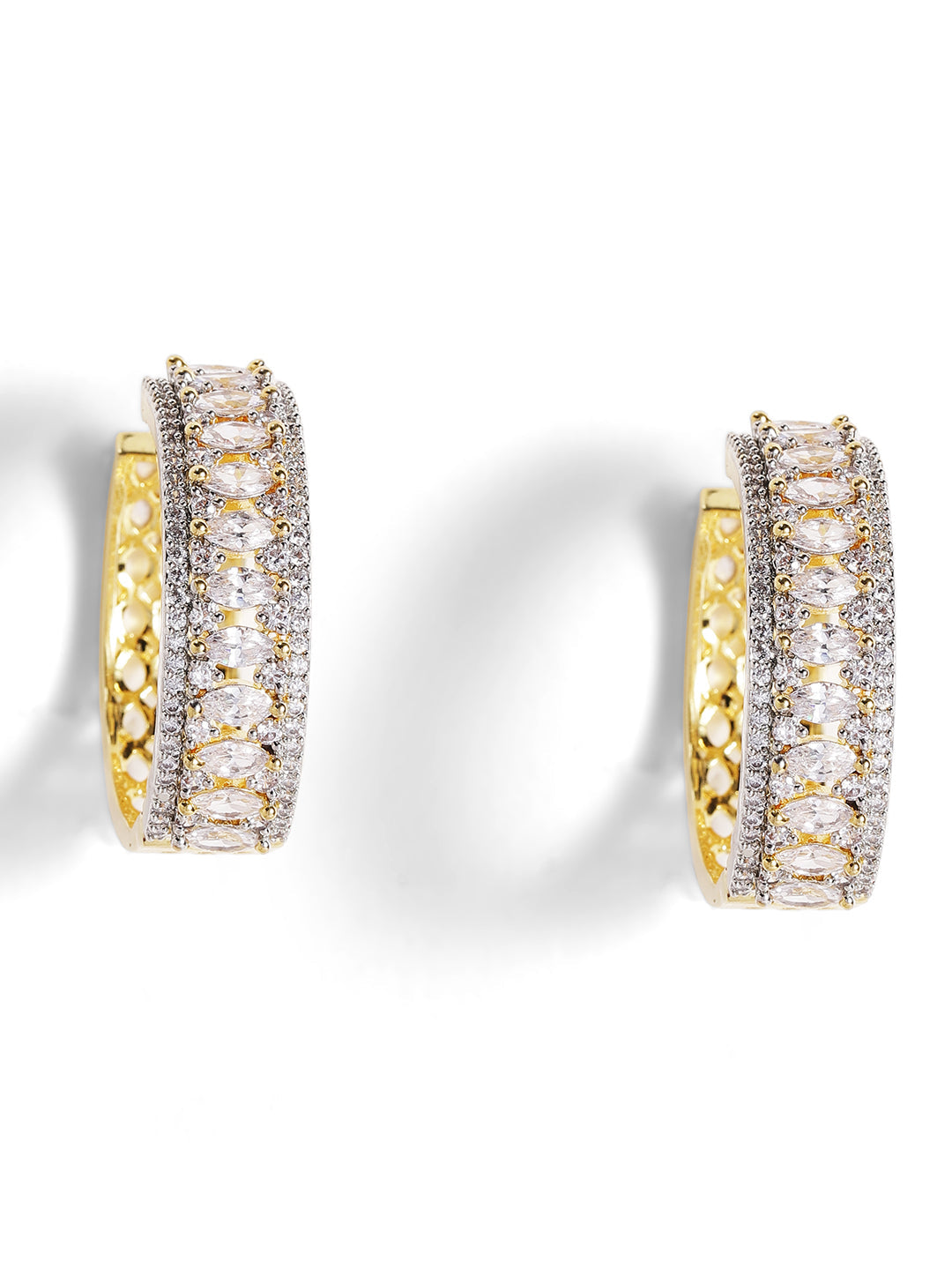 Gold Plated Plain American Diamond Elegant Hoops Earrings