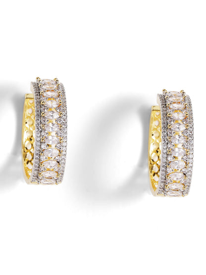 Gold Plated Plain American Diamond Elegant Hoops Earrings