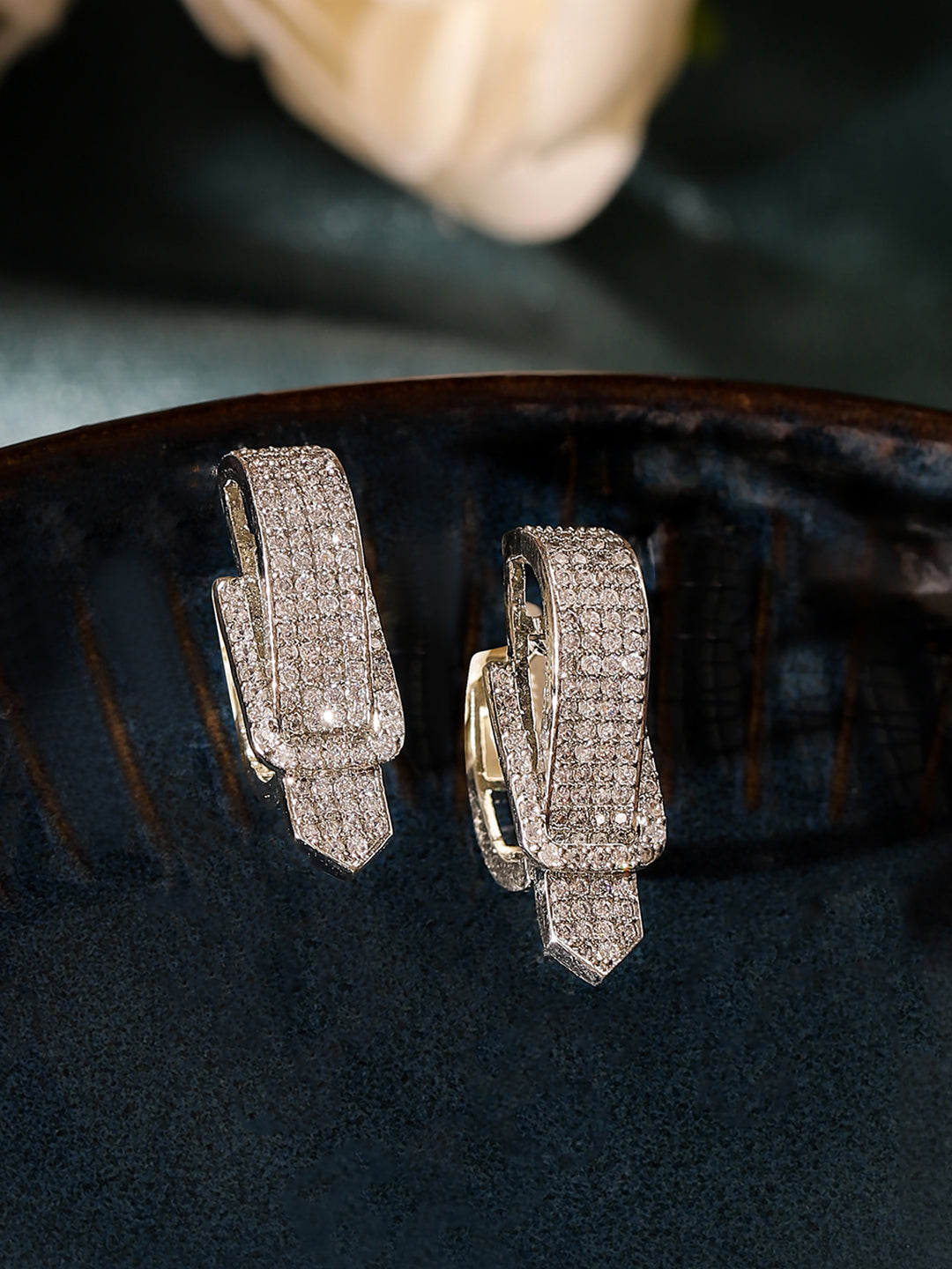 Statement Elegance American Diamond Silver Plated Stud style Earrings