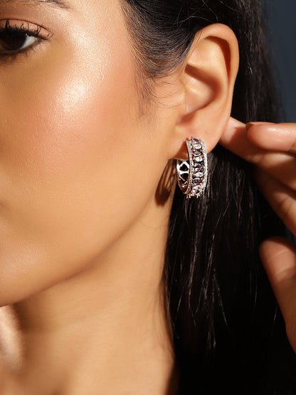 Purple Stoned American Diamond Hoops Silver Plated Earrings