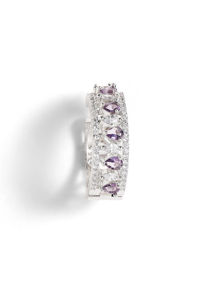 Purple Stoned American Diamond Hoops Silver Plated Earrings