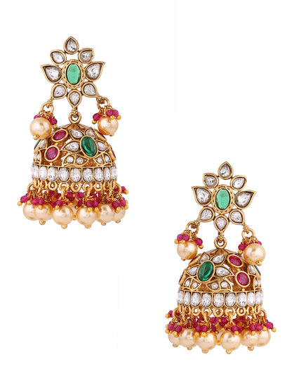 Chic Polki Gold Plated Floral Pattern Jhumkis Earrings