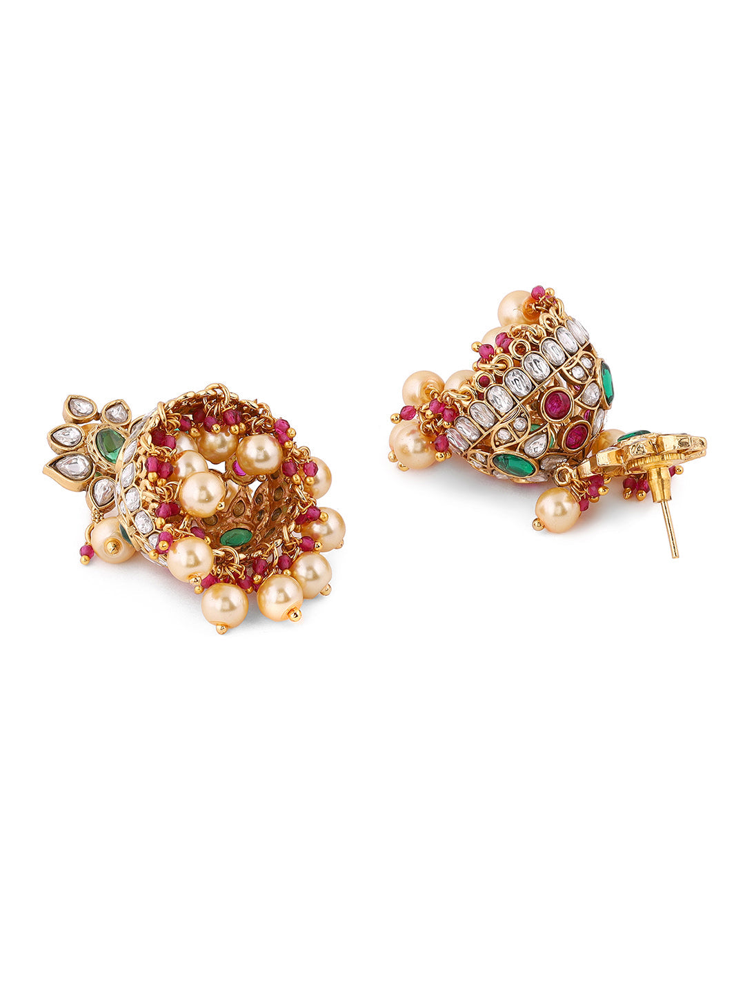 Chic Polki Gold Plated Floral Pattern Jhumkis Earrings