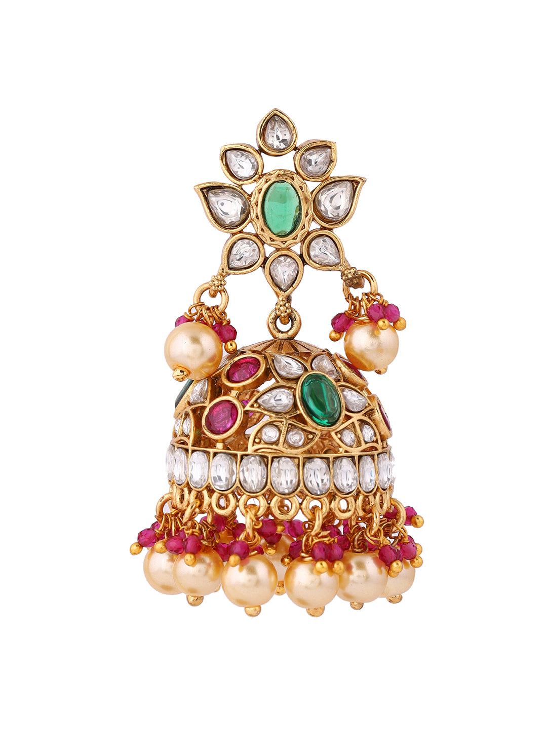 Chic Polki Gold Plated Floral Pattern Jhumkis Earrings